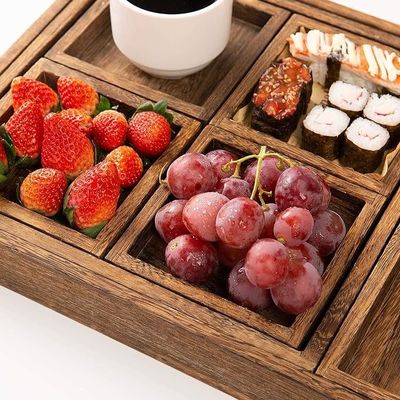 Conjunto de 7 bandejas de madeira de acácia estilo rústico com alça e cobrança de amostra gratuita