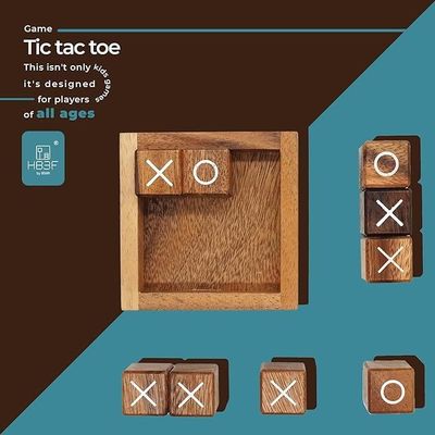 Tabela de café de madeira de 4 polegadas Tic Tac Toe para mesa e sala de estar