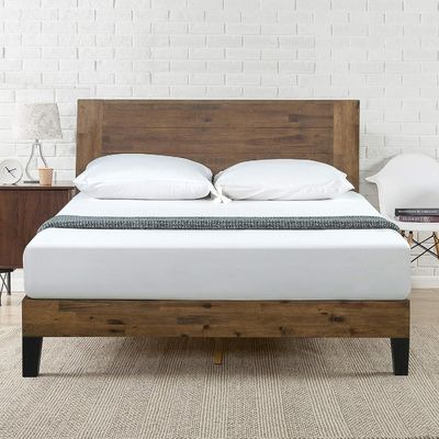 Quadro de cama de plataforma de madeira de pinho de alta quantidade com cabeçalho e suporte de ardósia de madeira