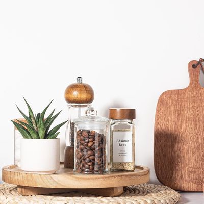 Tela redonda decorativa de madeira para impressão de tela de seda Organizador de madeira de 10 polegadas para balcão de banheiro