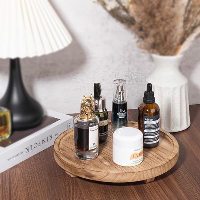 Tela redonda decorativa de madeira para impressão de tela de seda Organizador de madeira de 10 polegadas para balcão de banheiro