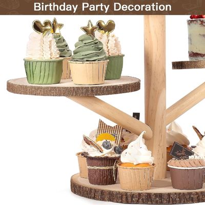 Desenhos personalizados 4 camadas de Cupcake de bambu Stand para festa Frutas lanches Servir bandeja