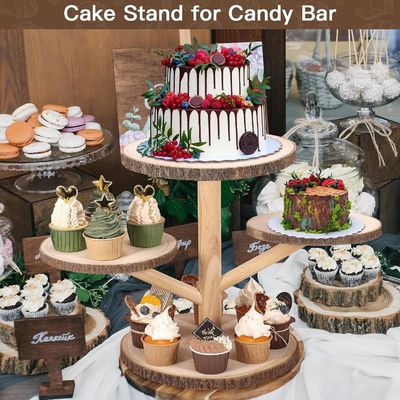 Desenhos personalizados 4 camadas de Cupcake de bambu Stand para festa Frutas lanches Servir bandeja