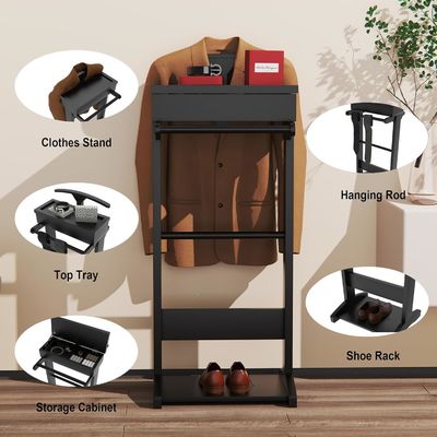 Logotipo personalizado Estante de roupas de madeira com prateleiras e estande de valet