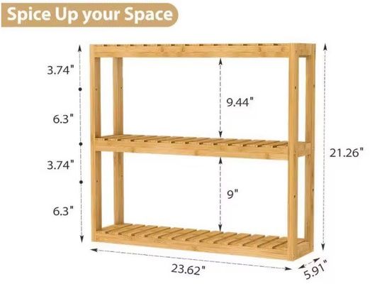 Prateleira de armazenamento de madeira de 3 camadas de cor natural para organizar os itens essenciais do seu banheiro