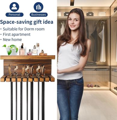 Conveniente organizador de armazenamento de cinto de madeira com prateleiras duplas de material de noz/faixa