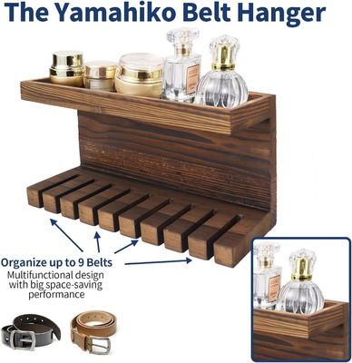 Conveniente organizador de armazenamento de cinto de madeira com prateleiras duplas de material de noz/faixa