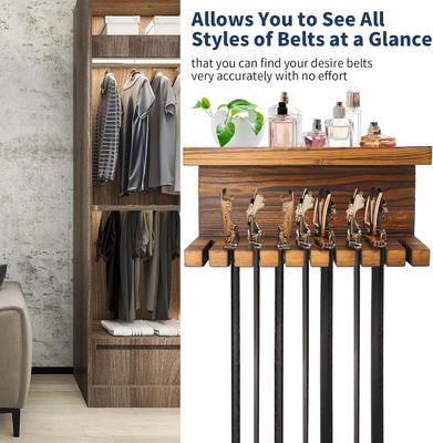 Conveniente organizador de armazenamento de cinto de madeira com prateleiras duplas de material de noz/faixa