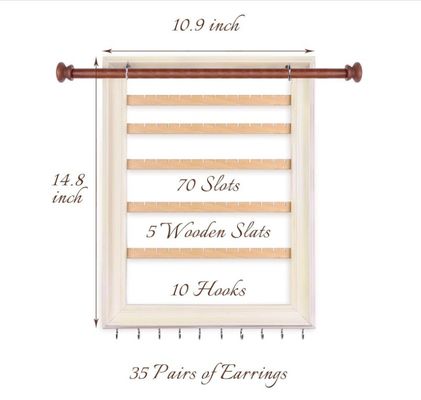 Display de joias de parede com bracelete, porta-colares e bastão