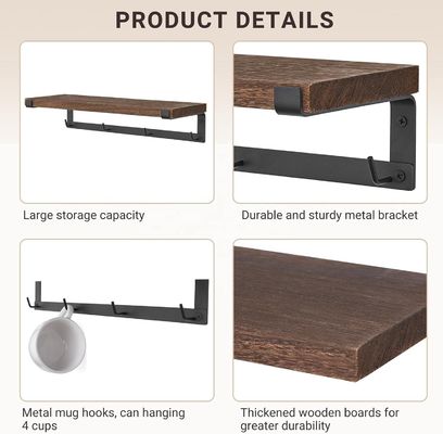 Acessórios de barra de café de madeira maciça para estantes de livros de parede na cozinha das crianças