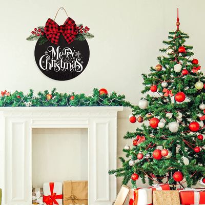 Tabela de madeira pendurada redonda para porta da frente Feliz Natal Bem-vindo Tabela de madeira de madeira maciça