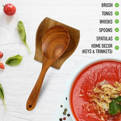 Receptor de colher de madeira de acacia para cozinha Pés de silicone antiderrapante
