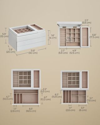 Caixa de jóias de madeira de 3 camadas com tampa clara em forma retangular para armazenamento personalizado