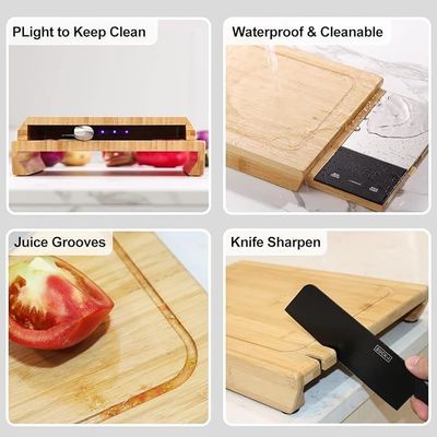 Multifuncional Bamboo Smart Chopping Board 8 em 1 Sistema de Preparação de Refeições Quadrado