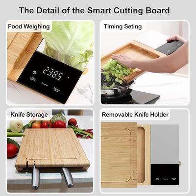 Multifuncional Bamboo Smart Chopping Board 8 em 1 Sistema de Preparação de Refeições Quadrado