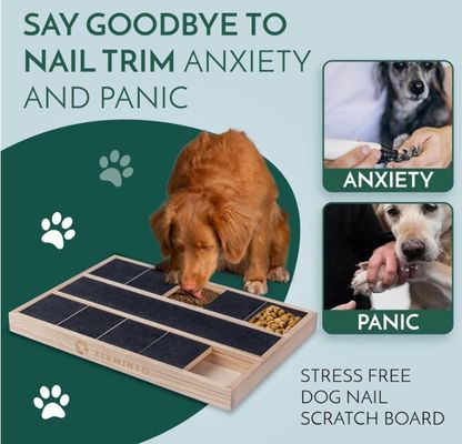 Caixinha de arranhão de unhas de cão de madeira OEM com divisor de alimentos Logotipo personalizado Caixa de madeira de pinheiro