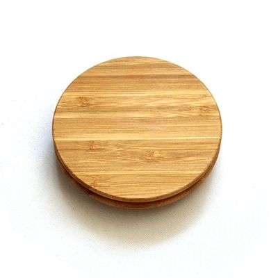 Capa de madeira de bambu de forma redonda personalizada para porta de velas de vidro frascos frascos e anel de silicone