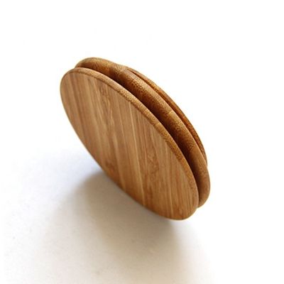 Capa de madeira de bambu de forma redonda personalizada para porta de velas de vidro frascos frascos e anel de silicone