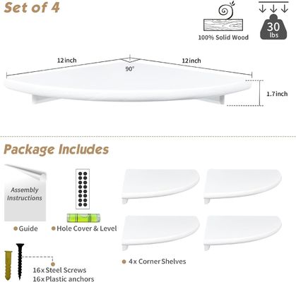 Decoração de sala de estar personalizada Conjunto de 4 esquinas redondas de livros flutuantes brancas para parede