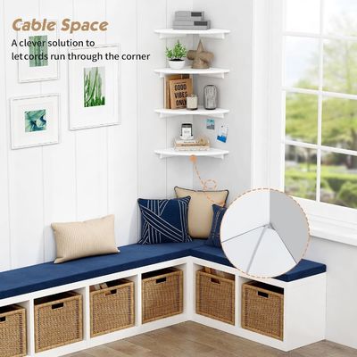 Decoração de sala de estar personalizada Conjunto de 4 esquinas redondas de livros flutuantes brancas para parede