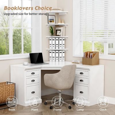 Decoração de sala de estar personalizada Conjunto de 4 esquinas redondas de livros flutuantes brancas para parede