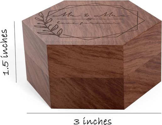 Madeira maciça Custom 2 Slots embalagem de presente com logotipo caixa de anel de madeira para anel de noivado