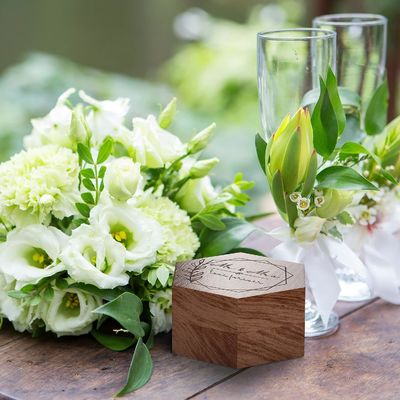 Madeira maciça Custom 2 Slots embalagem de presente com logotipo caixa de anel de madeira para anel de noivado