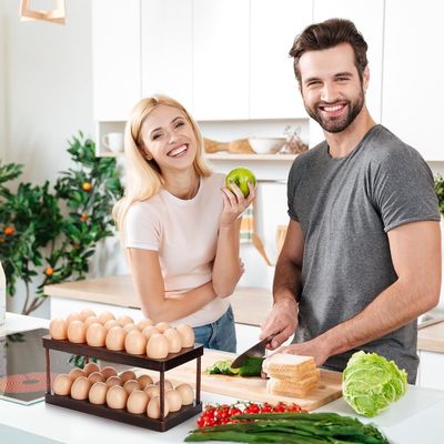 Organização da cozinha Eletrodoméstico de camada dupla bandeja de ovos de madeira com logotipo personalizado