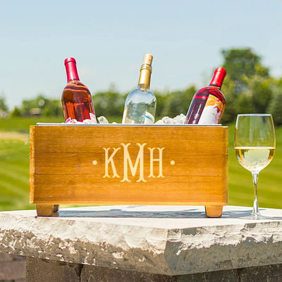Logotipo personalizado Balde de refrigerador de champanhe para presente de aniversário de madeira Design personalizado