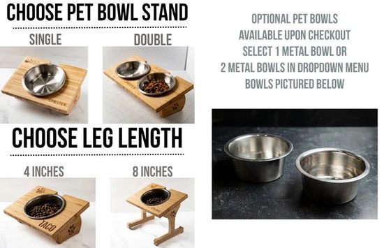 15 graus inclinação Pet Bowl Stand Impressão em madeira personalizada com laser Gravar duas tigelas removíveis