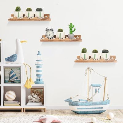 Logotipo personalizado montado na parede rústico 3 Pcs Montanha de neve Prateleiras flutuantes para berçário