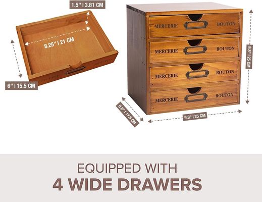 Organize seus suprimentos de escritório com estilo com uma caixa de armazenamento de madeira rústica e 4 gavetas