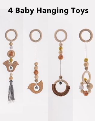 2407Frame Activity Gym Bar pendurado brinquedos de bebê de madeira com 4 brinquedos na sua cor