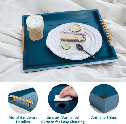 Injeção de madeira de servir bandeja de cor simples ou personalizado grande bandeja otomana com 4 coasters