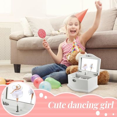 Caixa de jóias de ballerina de madeira branca média com espelho para organização personalizada