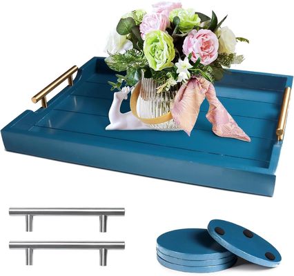 Injeção de madeira de servir bandeja de cor simples ou personalizado grande bandeja otomana com 4 coasters