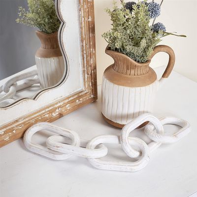 Ornamentação de artesanato de madeira esculpida à mão para decoração de casa Chain Link Farmhouse Chain 5-Link