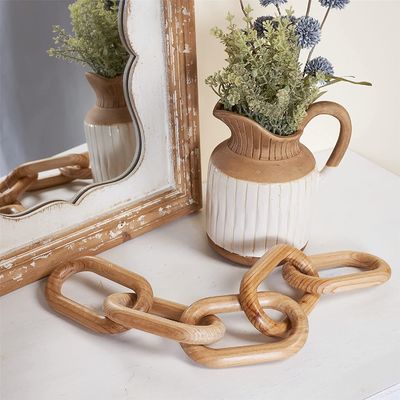 Ornamentação de artesanato de madeira esculpida à mão para decoração de casa Chain Link Farmhouse Chain 5-Link