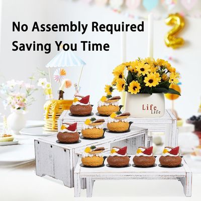 Decoração para casa e presentes Design funcional 3 camadas madeira de latão Cupcake sobremesa display Riser