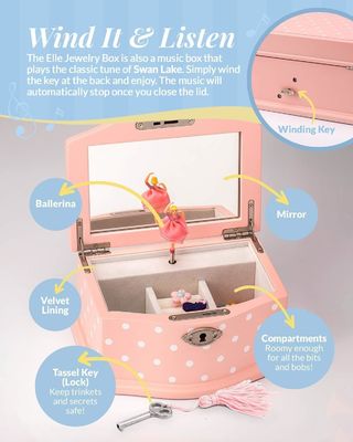 Caixa de música de vento para meninas e adolescentes Rectangular organizador de jóias