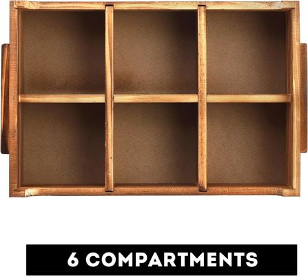 6 Compartimento TIMBER Caixa de chá de madeira Caixa para embalagem de presente e organizador de embalagem de açúcar