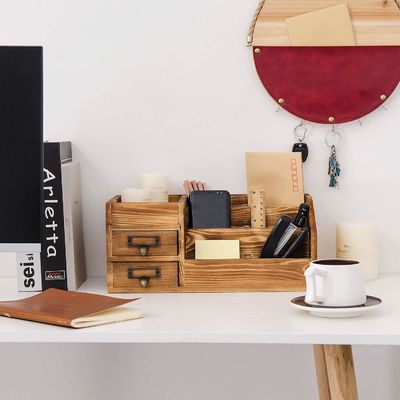 Organizador de mesa feito à mão para escritório de madeira