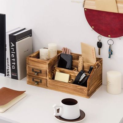 Organizador de mesa feito à mão para escritório de madeira