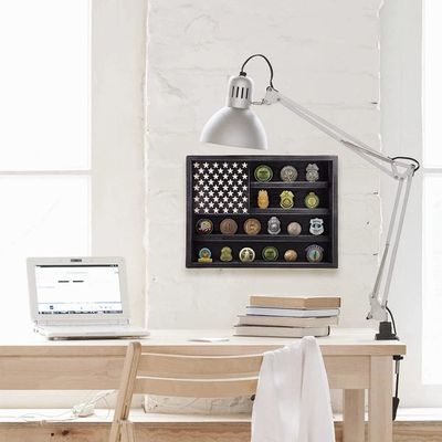 Desafio Militar do Governo Display de Moedas com Decoração de Parede da Bandeira Americana de Madeira