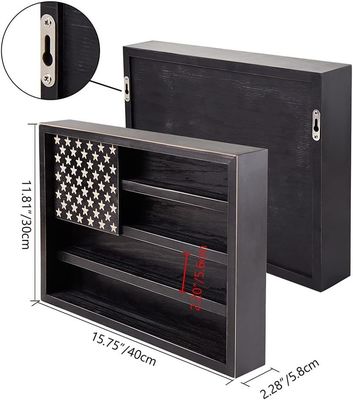 Desafio Militar do Governo Display de Moedas com Decoração de Parede da Bandeira Americana de Madeira