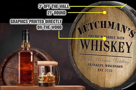 Laqueamento Impressão Manuseio Barril de madeira Decoração de parede Tabela de barra para vinho e cerveja