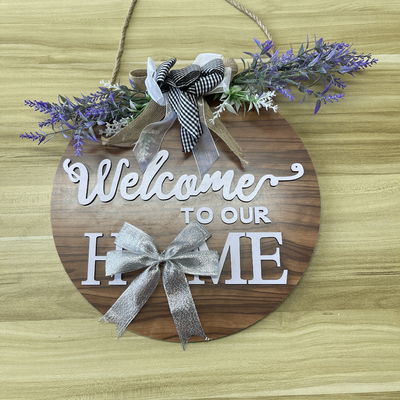 Porta de entrada de madeira placa de recepção de parede para decoração de casa forma redonda personalizada