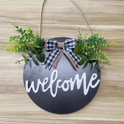 Porta de entrada de madeira placa de recepção de parede para decoração de casa forma redonda personalizada