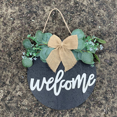 Porta de entrada de madeira placa de recepção de parede para decoração de casa forma redonda personalizada
