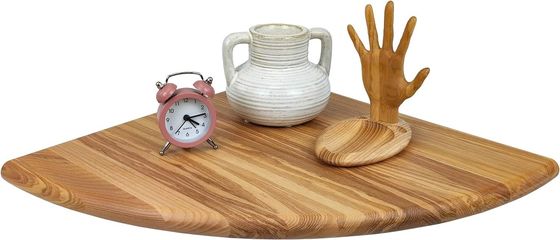 Prateleira de esquina de madeira montada na parede para acessórios de TV e armazenamento de quadros fotográficos de pequenas plantas